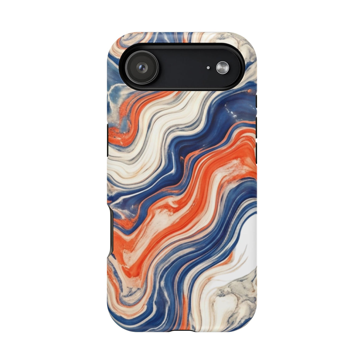 Marbled Wave Magnetic Impact Phone Case — Blue & Orange Swirl Protective Cover