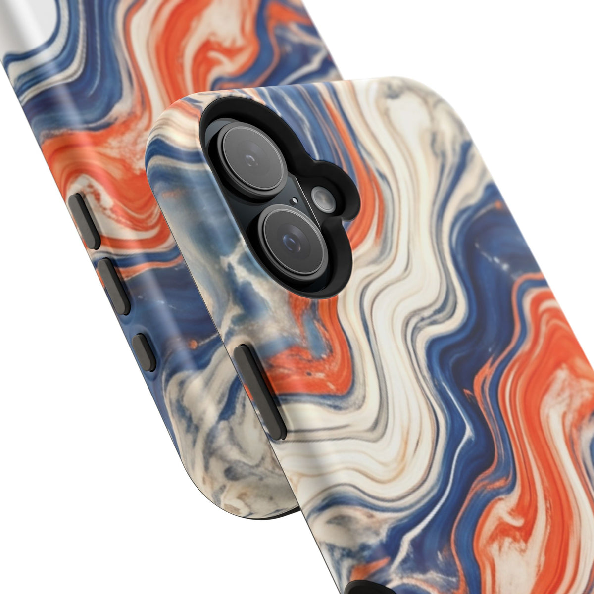 Marbled Wave Magnetic Impact Phone Case — Blue & Orange Swirl Protective Cover