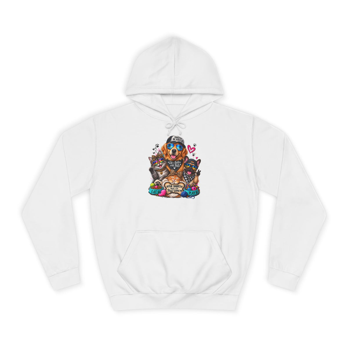 Hoodie — Colorful College Mascot Cat & Dog Paw Graphic