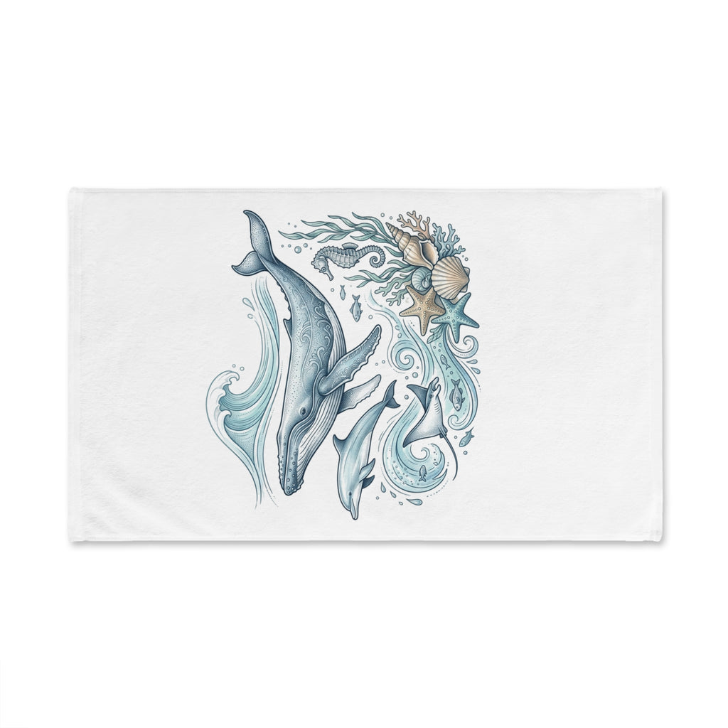 Whale Family Ocean Wave Hand Towel