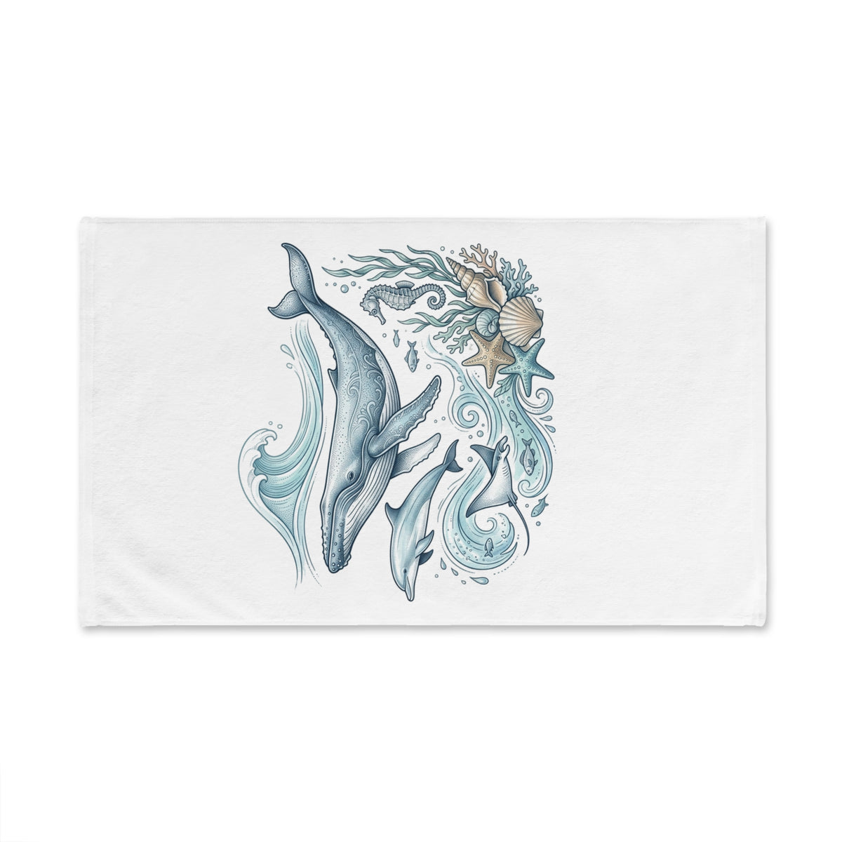 Whale Family Ocean Wave Hand Towel