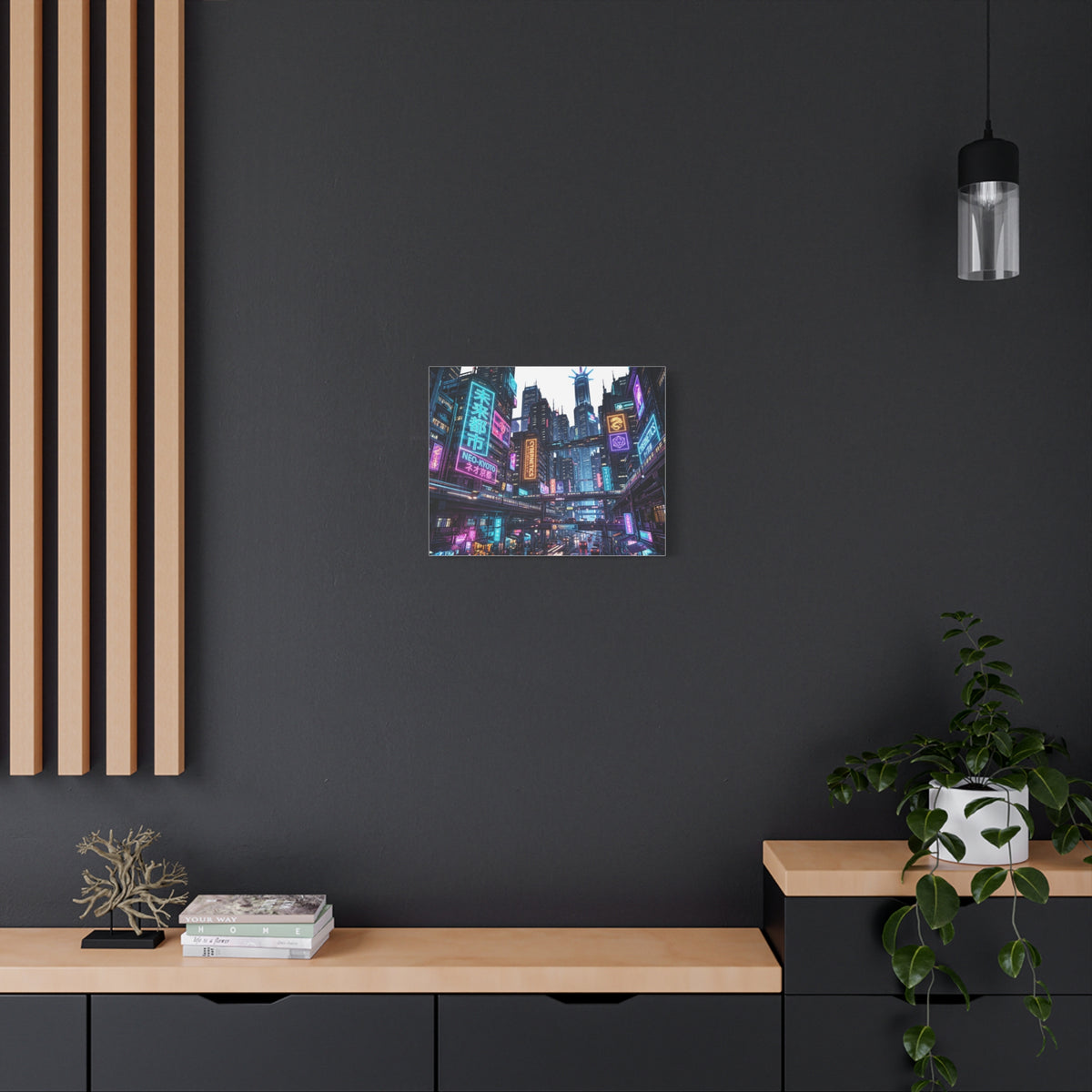 Neo-Kyoto Cyberpunk City Matte Canvas Print