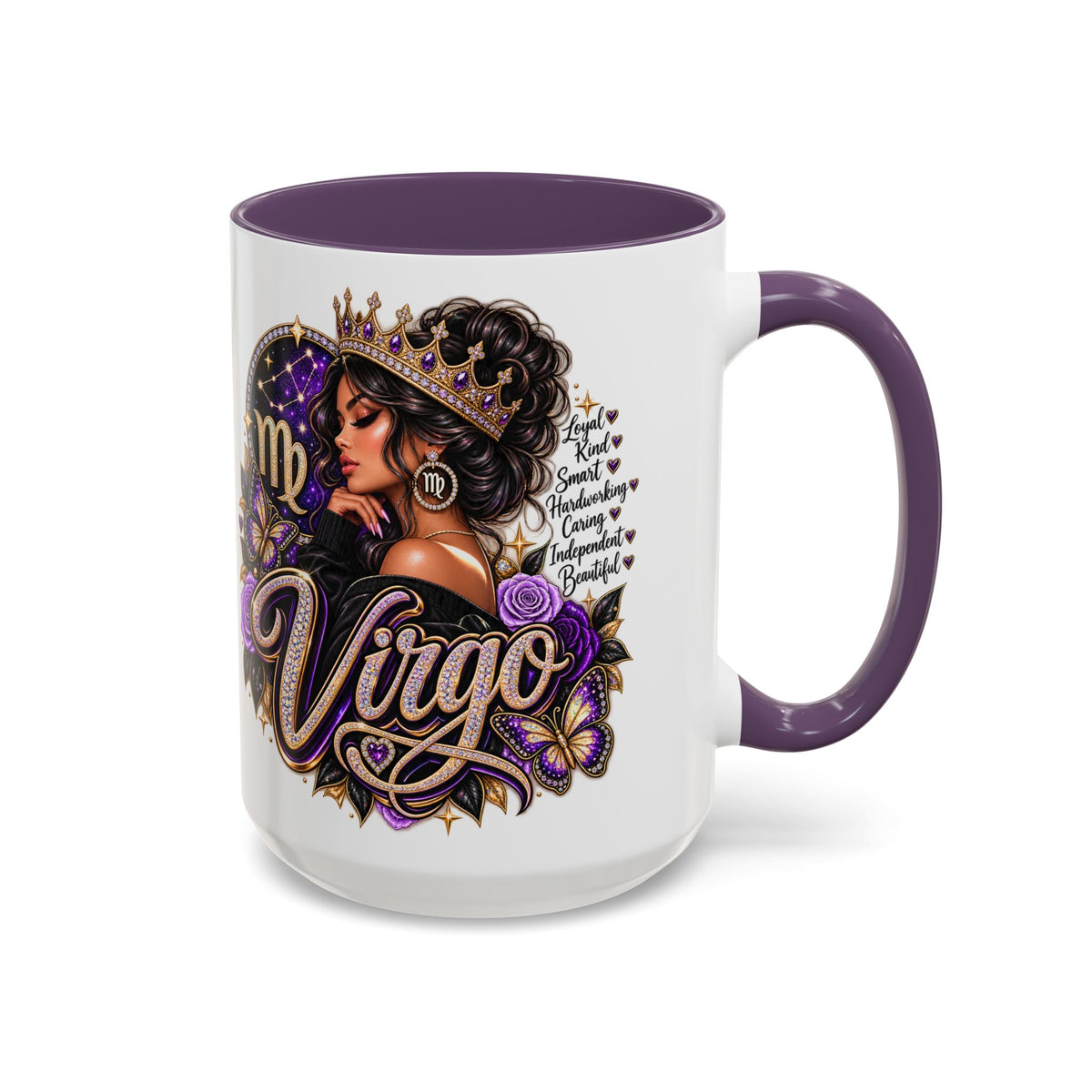 Virgo Zodiac Accent Coffee Mug — Purple Crowned Virgo Astrology Gift (11/15oz)