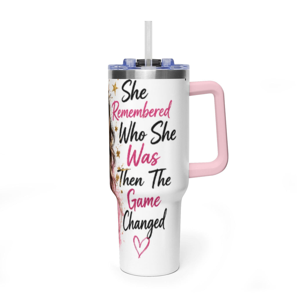 40oz Vacuum Tumbler - Glam Queen Crowned Girl Design (She Remembered Who She Was)