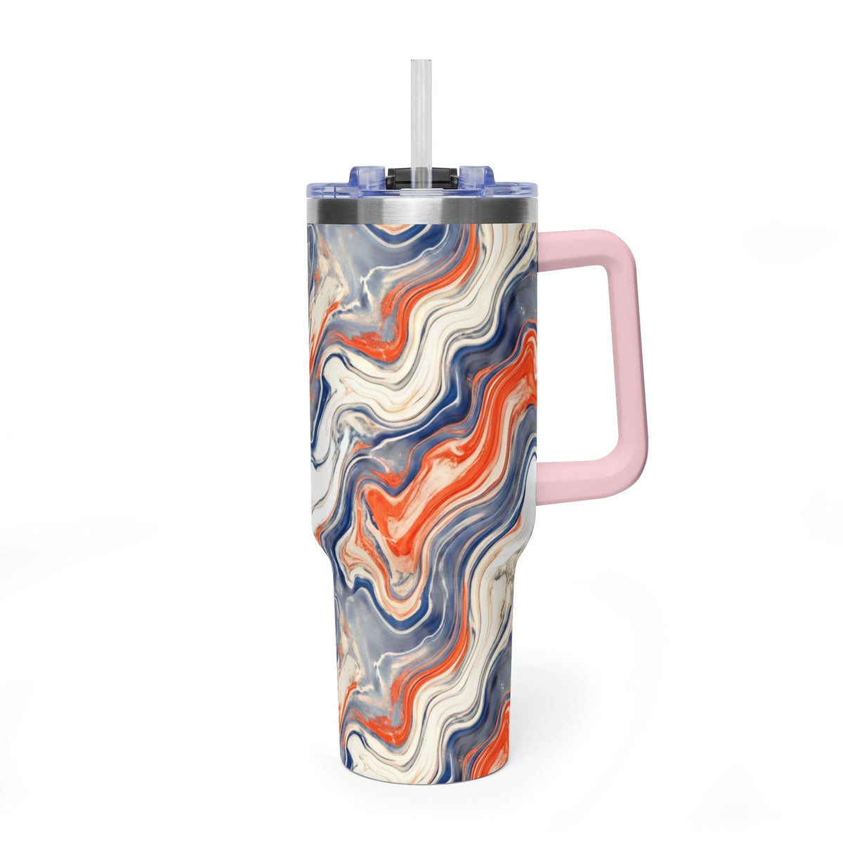 40oz Marble Swirl Tumbler – Insulated Vacuum Travel Cup (Blue & Orange)