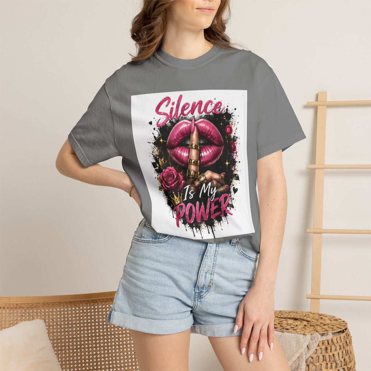 Silence Is My Power T-Shirt — Graphic Lip & Rose Statement Tee