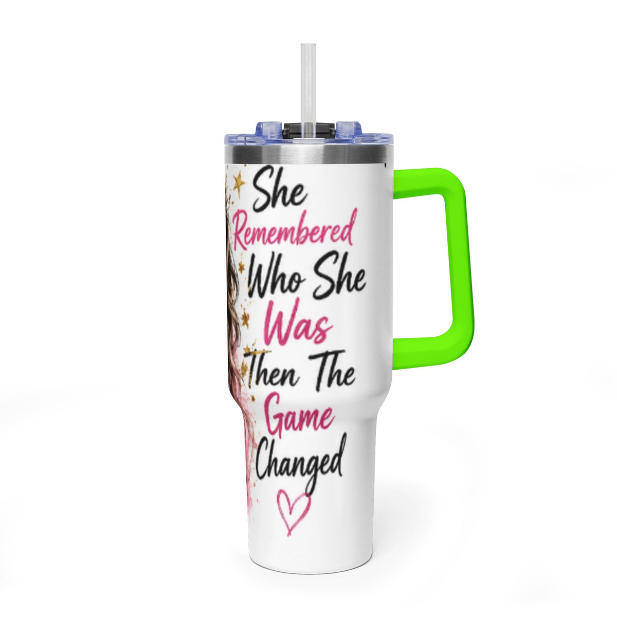 40oz Vacuum Tumbler - Glam Queen Crowned Girl Design (She Remembered Who She Was)