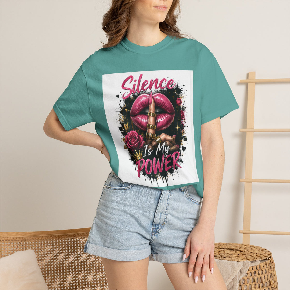 Silence Is My Power T-Shirt — Graphic Lip & Rose Statement Tee