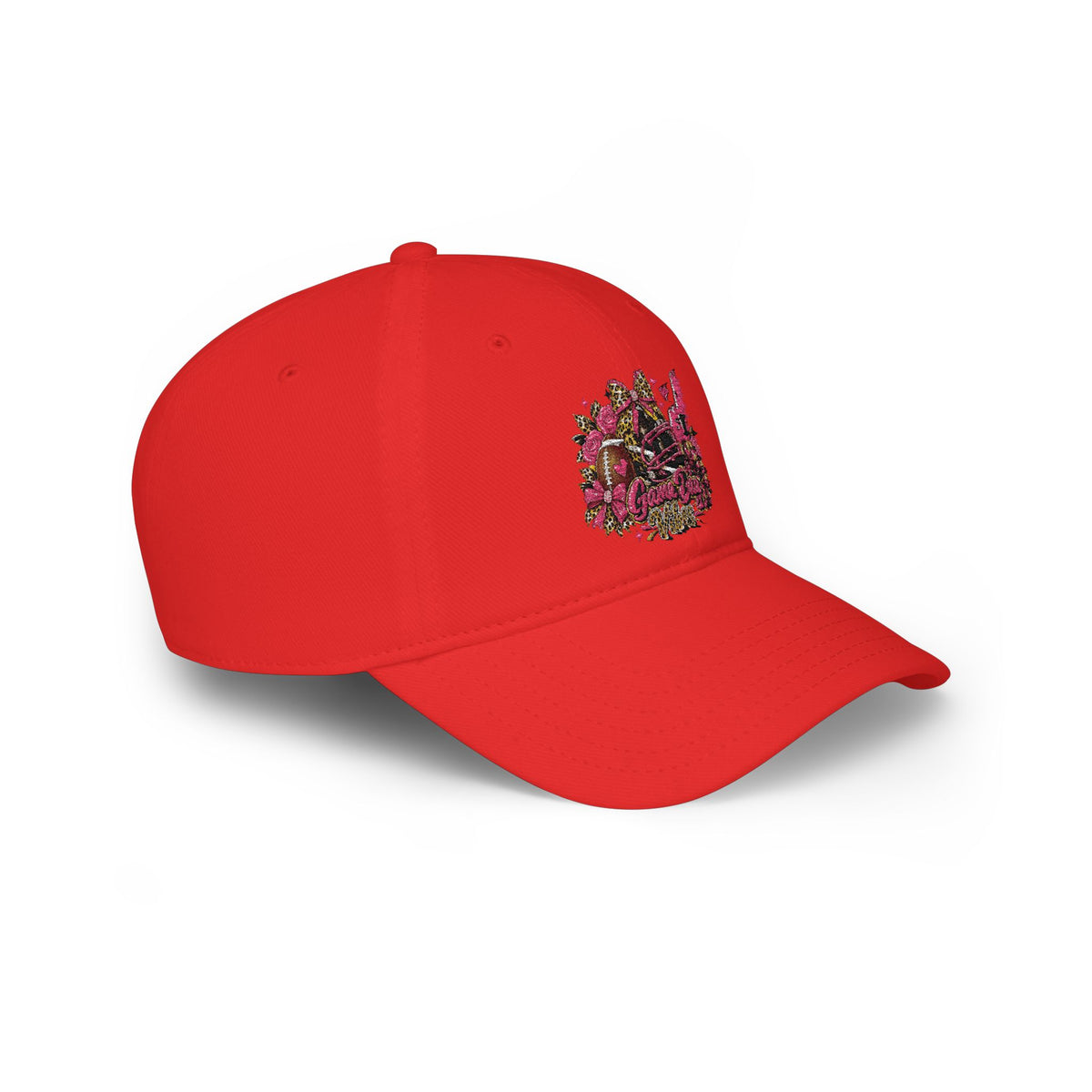 Red Floral Rhinestone Guitar Cap — Low Profile Baseball Hat for Music Lovers