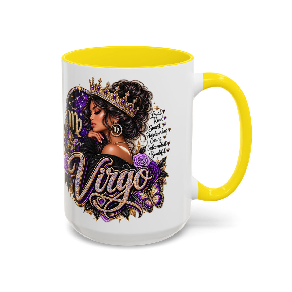 Virgo Zodiac Accent Coffee Mug — Purple Crowned Virgo Astrology Gift (11/15oz)