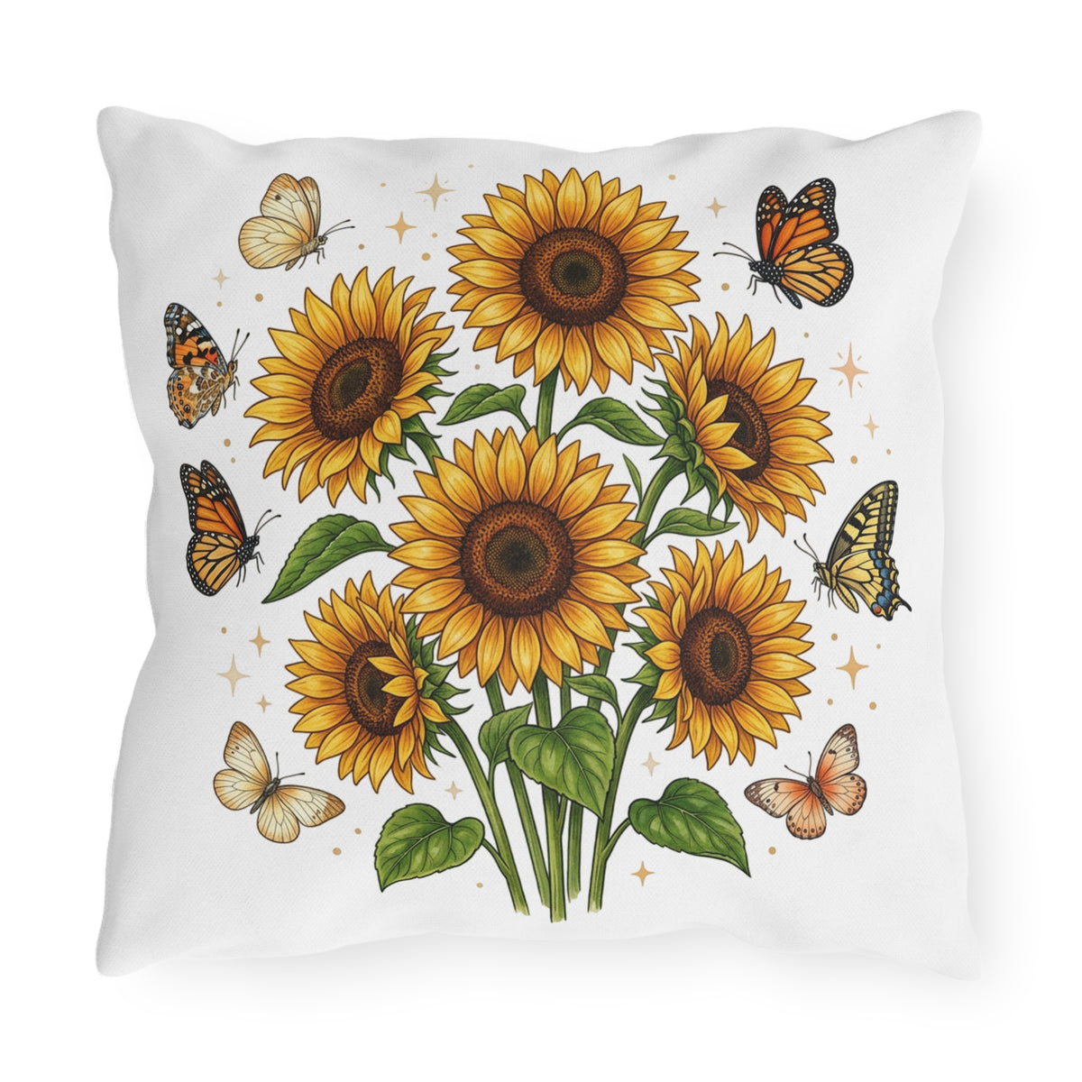 Sunflower & Monarch Outdoor Pillow — Floral Butterfly Garden Accent