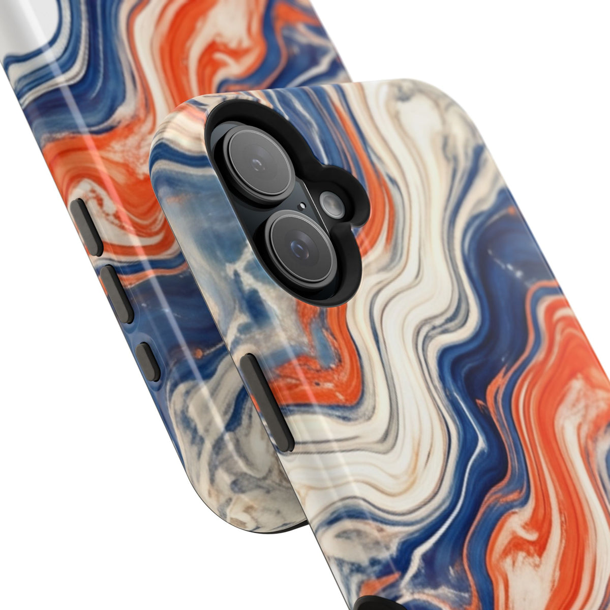 Marbled Wave Magnetic Impact Phone Case — Blue & Orange Swirl Protective Cover