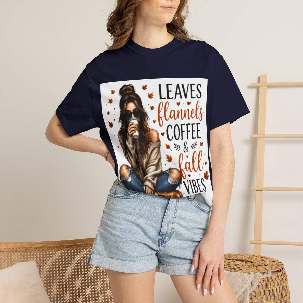 Fall Vibes Tee – "Leaves Flannels Coffee & Fall Vibes" Graphic T-Shirt