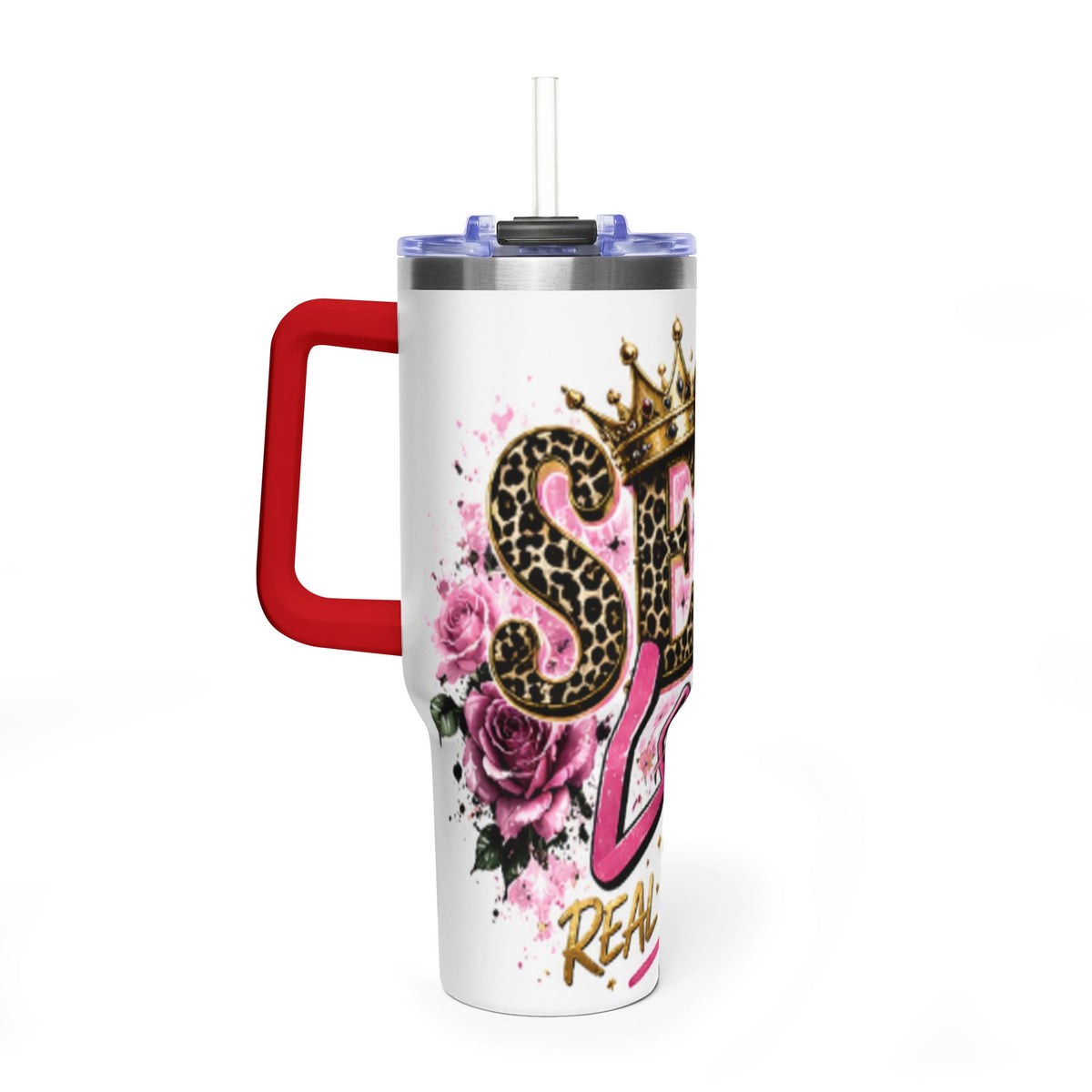 40oz Tumbler - "Self Love is the Real Glow" Leopard Crown Floral Insulated Cup