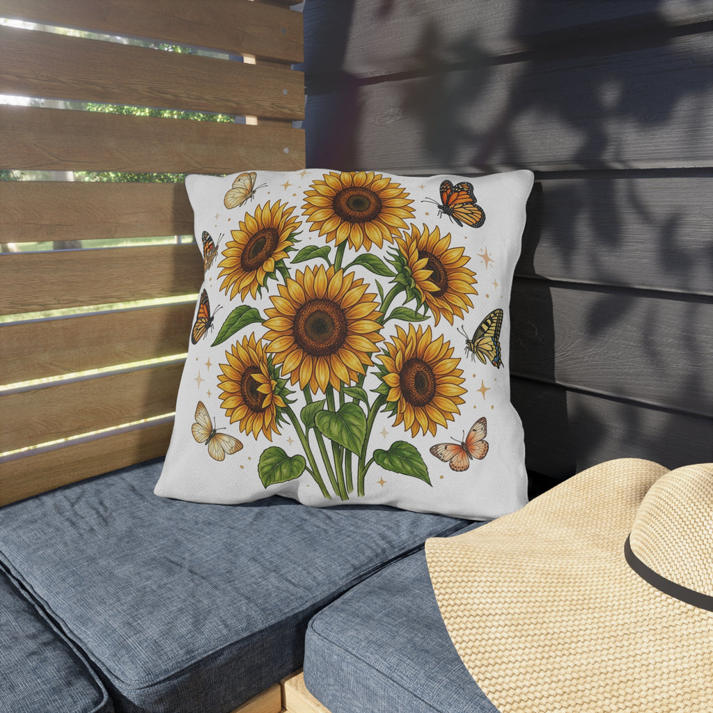 Sunflower & Monarch Outdoor Pillow — Floral Butterfly Garden Accent