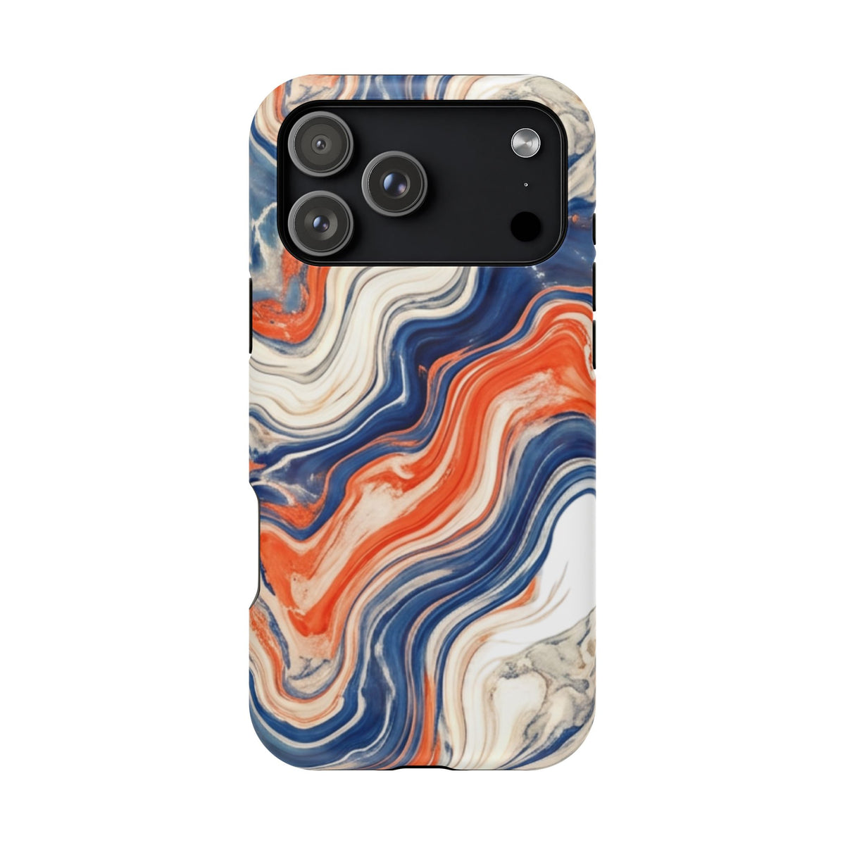 Marbled Wave Magnetic Impact Phone Case — Blue & Orange Swirl Protective Cover