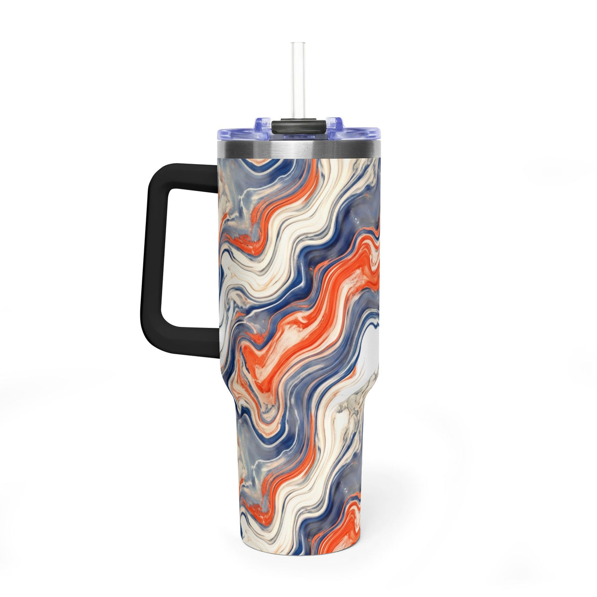 40oz Marble Swirl Tumbler – Insulated Vacuum Travel Cup (Blue & Orange)