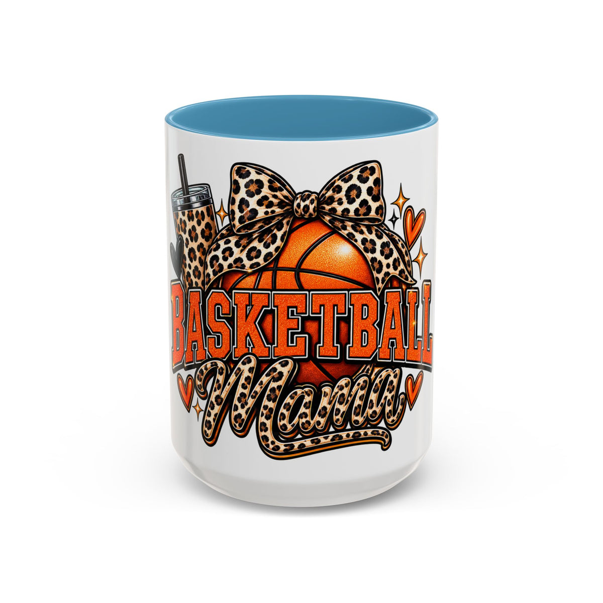 Basketball Mama Accent Coffee Mug – Leopard Bow Basketball Mom Gift (11/15oz)