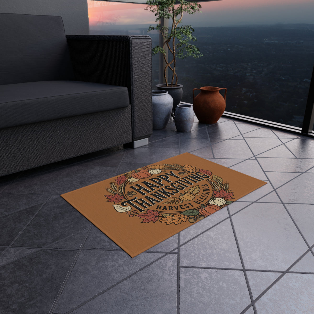 Happy Thanksgiving Outdoor Rug — Harvest Blessings Fall Doormat