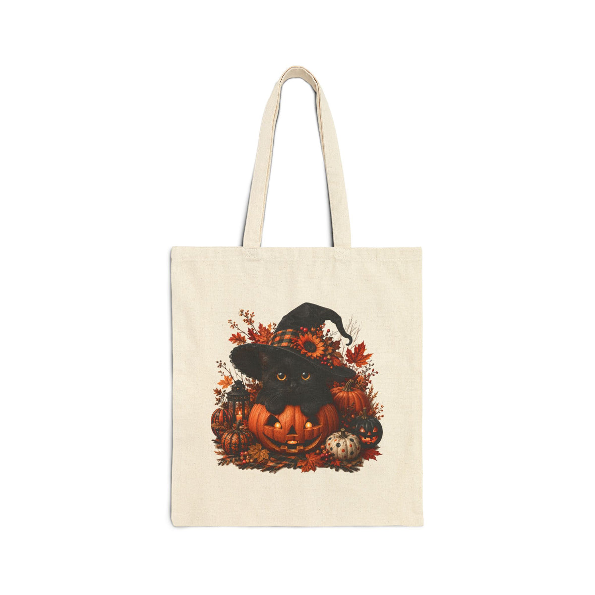 Halloween Pumpkin Witch Tote Bag – Cotton Canvas Trick-or-Treat Shopper