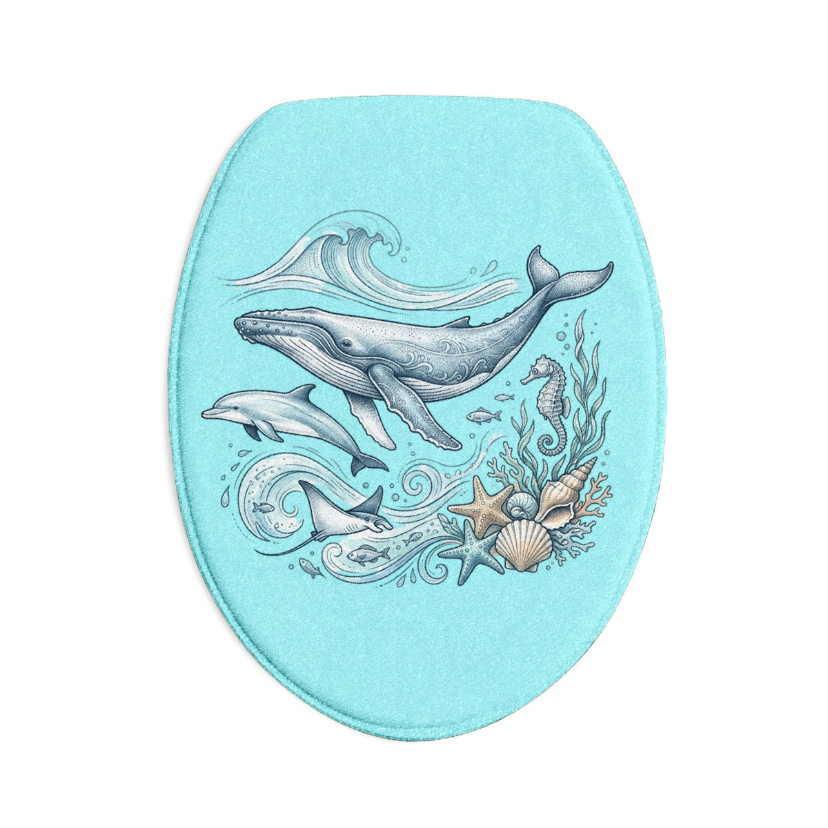 Ocean Whale Bath Mat Set — 3-Piece Sea Life Bathroom Rugs