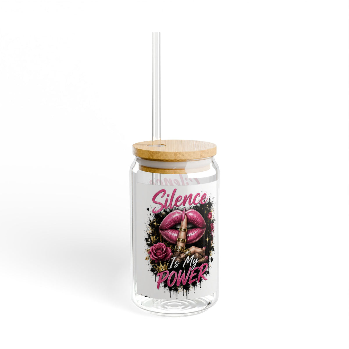 Silence Is My Power 16oz Sipper Glass – Pink Lips & Roses Drink Tumbler