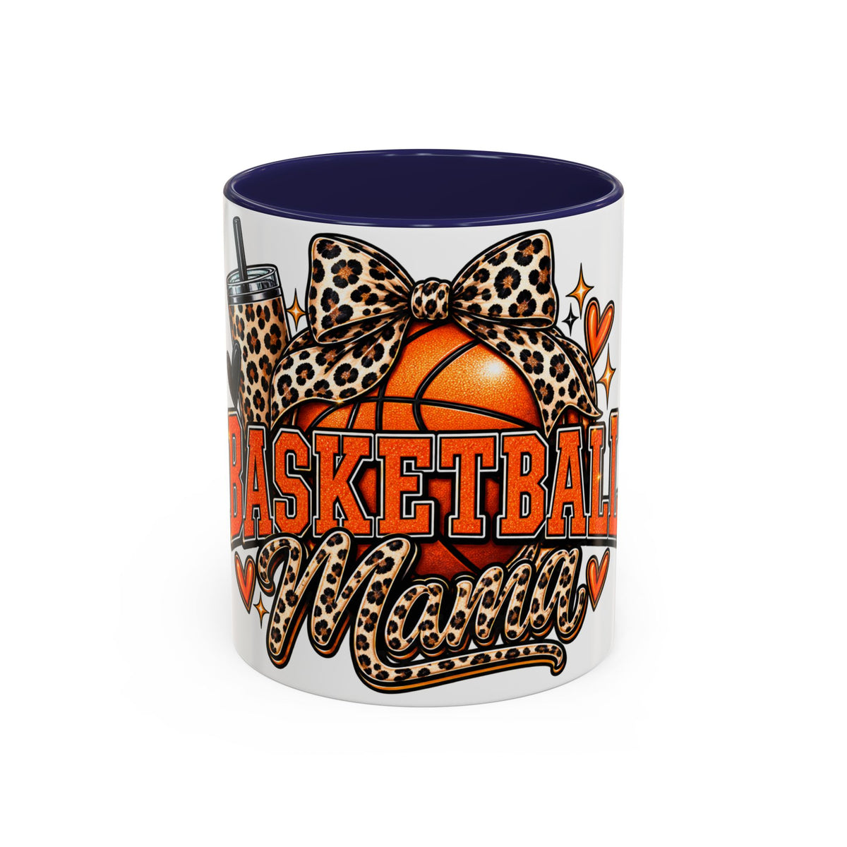 Basketball Mama Accent Coffee Mug – Leopard Bow Basketball Mom Gift (11/15oz)