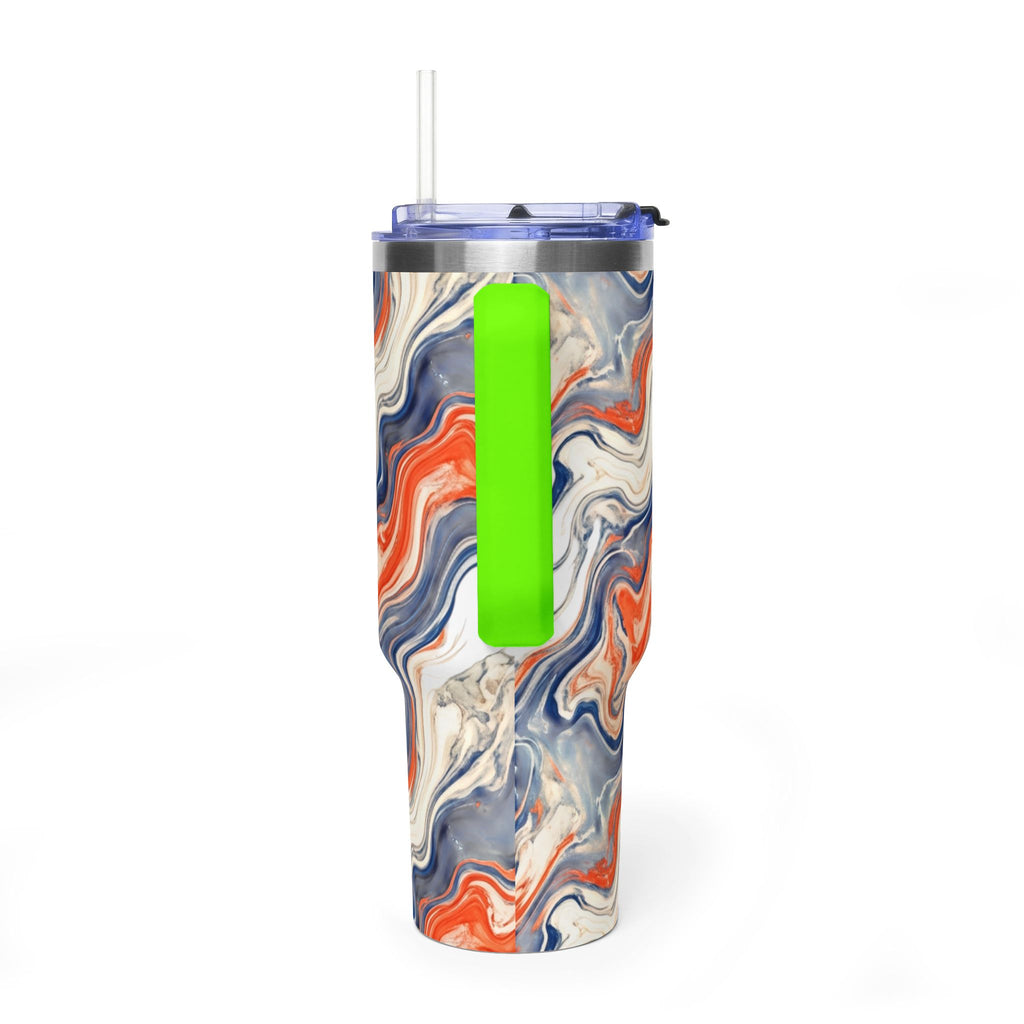 40oz Marble Swirl Tumbler – Insulated Vacuum Travel Cup (Blue & Orange)