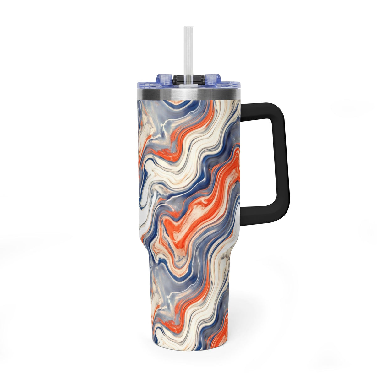 40oz Marble Swirl Tumbler – Insulated Vacuum Travel Cup (Blue & Orange)