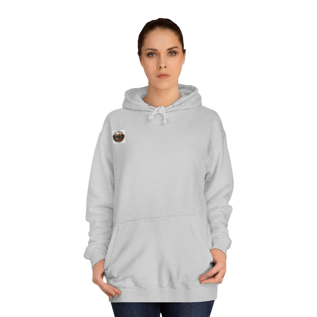 Heather gray pullover hoodie with front pouch pocket and drawstring hood