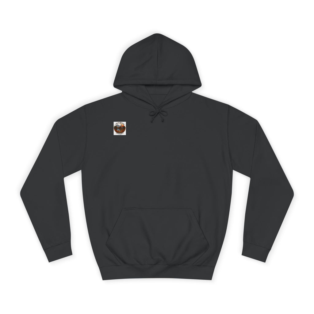 Charcoal dark pullover hoodie with hood, drawstrings, kangaroo pocket, and small chest patch.