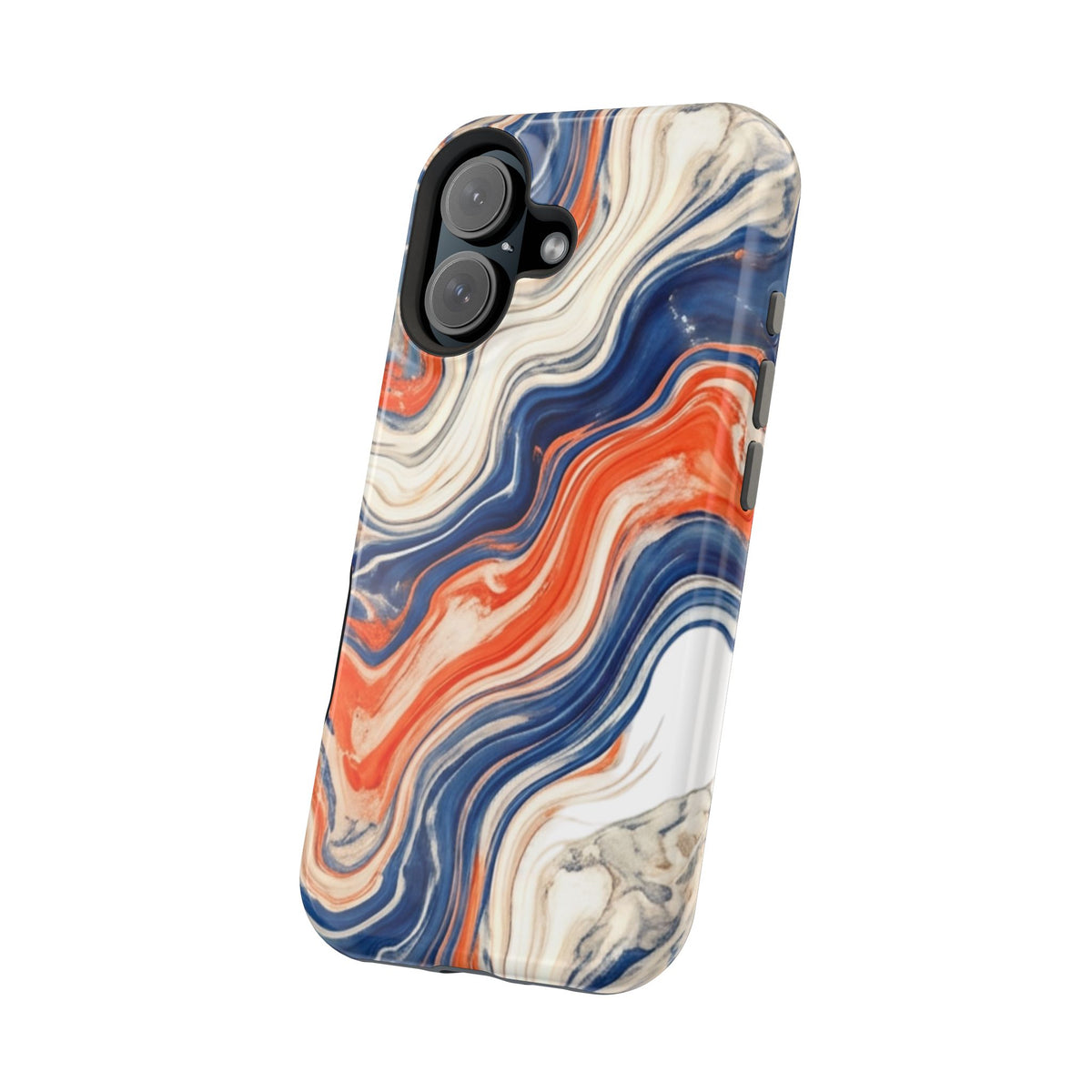 Marbled Wave Magnetic Impact Phone Case — Blue & Orange Swirl Protective Cover