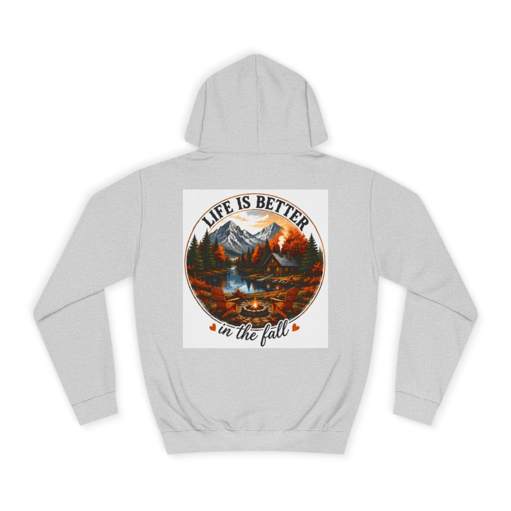 Light gray pullover hoodie with large back graphic and drawstring hood