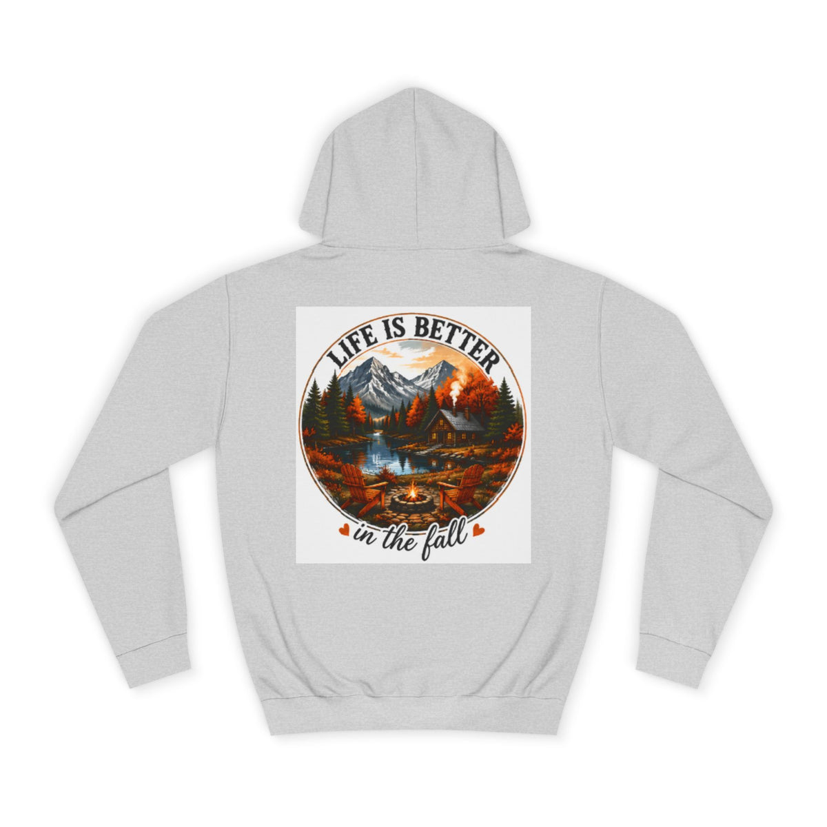 Light gray pullover hoodie with large back graphic and drawstring hood
