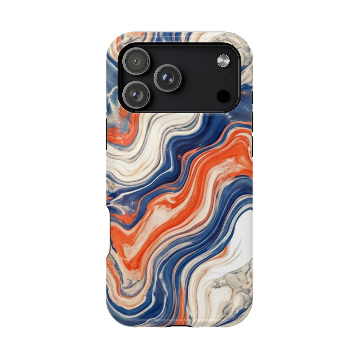 Marbled Wave Magnetic Impact Phone Case — Blue & Orange Swirl Protective Cover