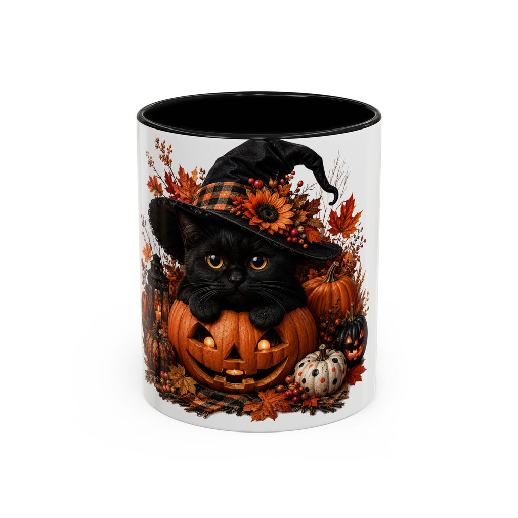 Halloween Black Cat Pumpkin Coffee Mug – Autumn Witch Hat Accent Mug (11/15oz)