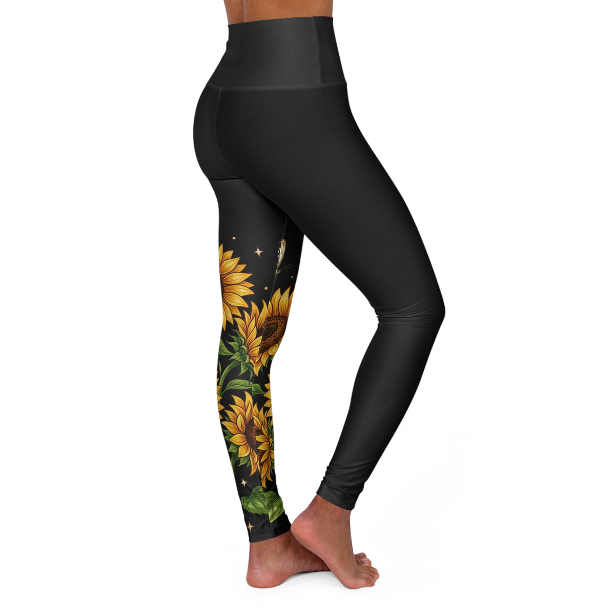 Sunflower High-Waist Yoga Leggings – Black Floral Athletic Leggings