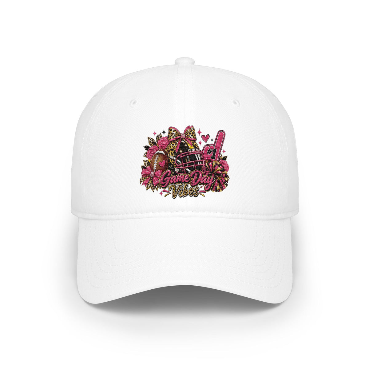 Red Floral Rhinestone Guitar Cap — Low Profile Baseball Hat for Music Lovers