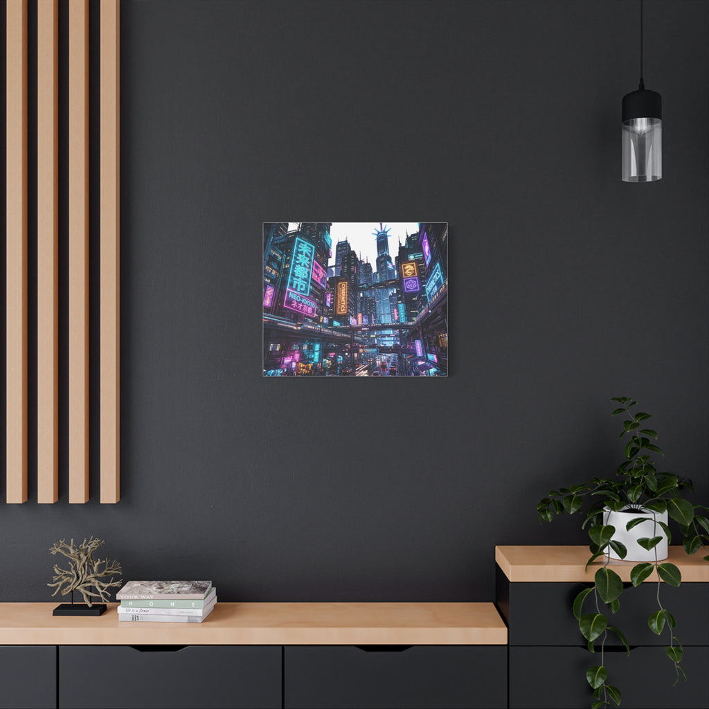 Neo-Kyoto Cyberpunk City Matte Canvas Print