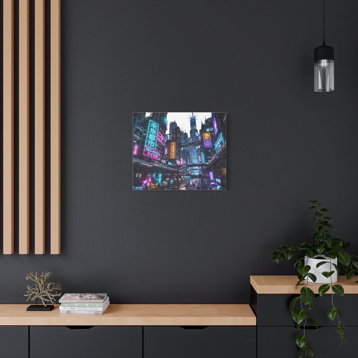 Neo-Kyoto Cyberpunk City Matte Canvas Print