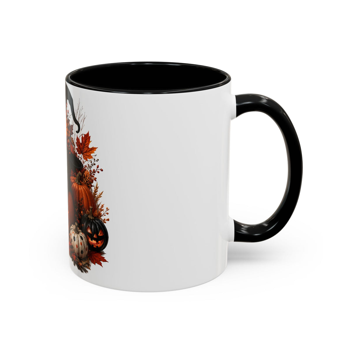 Halloween Black Cat Pumpkin Coffee Mug – Autumn Witch Hat Accent Mug (11/15oz)