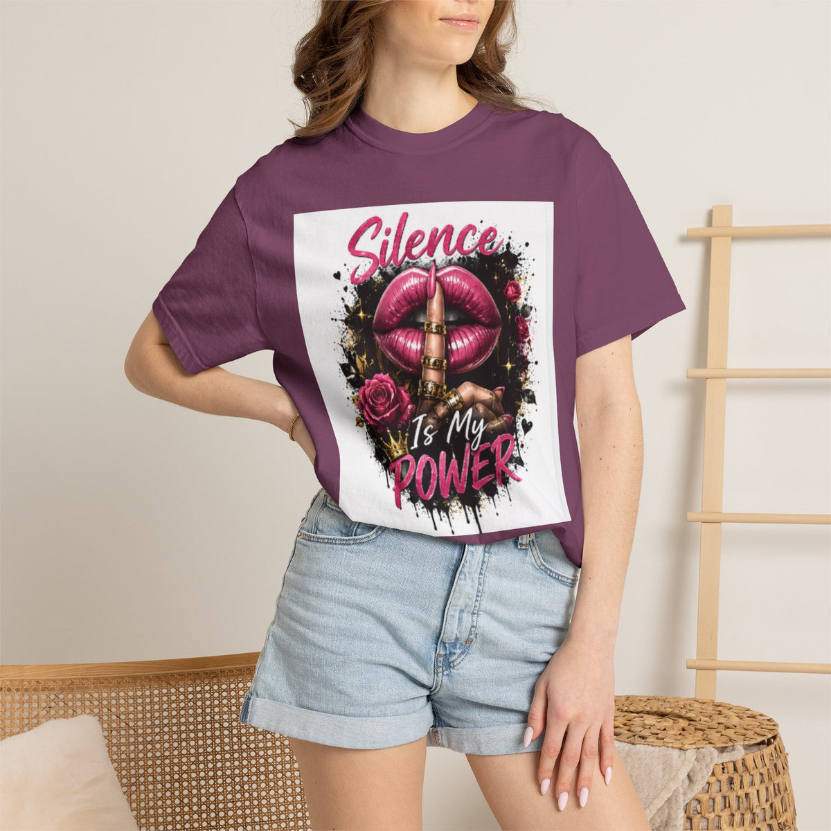 Silence Is My Power T-Shirt — Graphic Lip & Rose Statement Tee