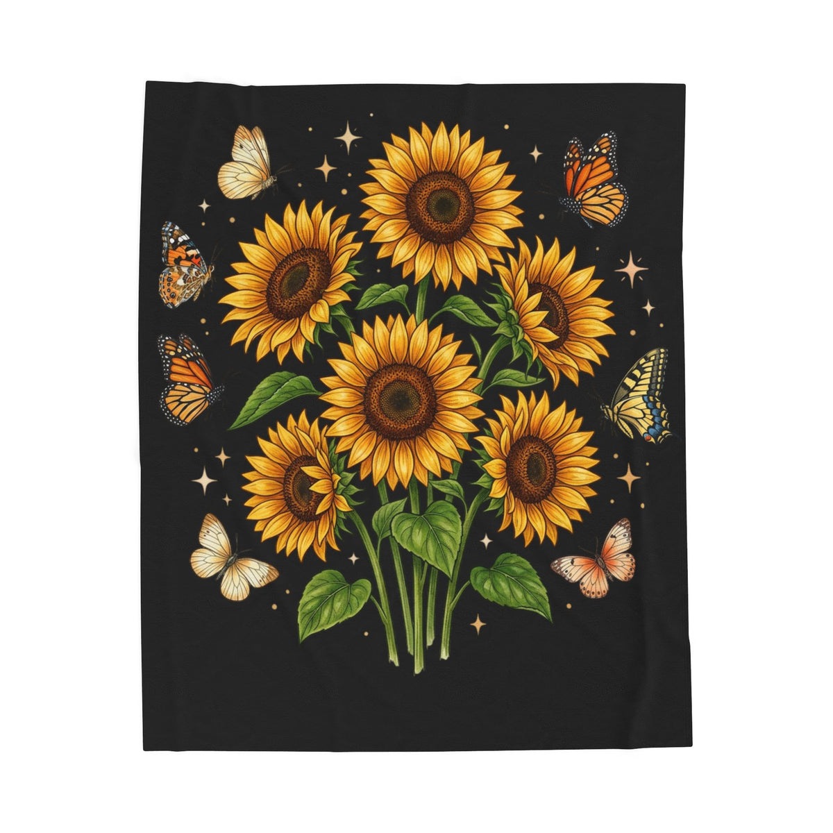 Sunflower & Butterflies Velveteen Plush Blanket — Cozy Floral Throw