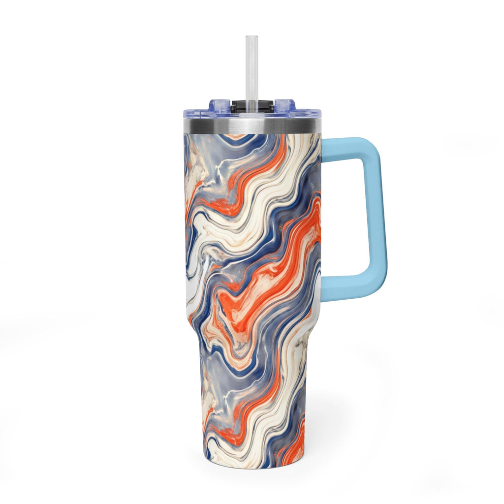 40oz Marble Swirl Tumbler – Insulated Vacuum Travel Cup (Blue & Orange)