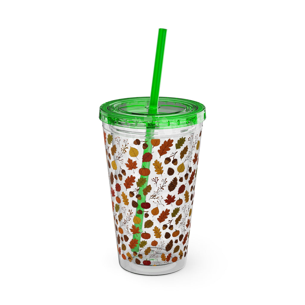 Autumn Leaves 16oz Tumbler with Straw – Fall Floral Insulated Cup