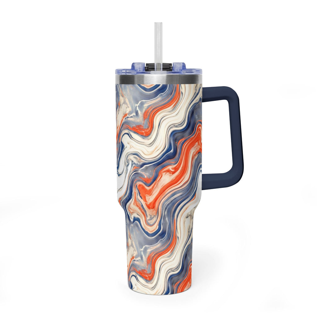 40oz Marble Swirl Tumbler – Insulated Vacuum Travel Cup (Blue & Orange)