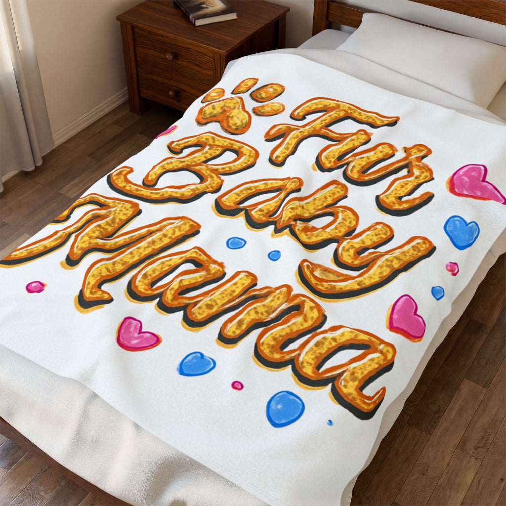 Velveteen Plush Blanket — "Fur Baby Mama" Cozy Pet Lover Throw
