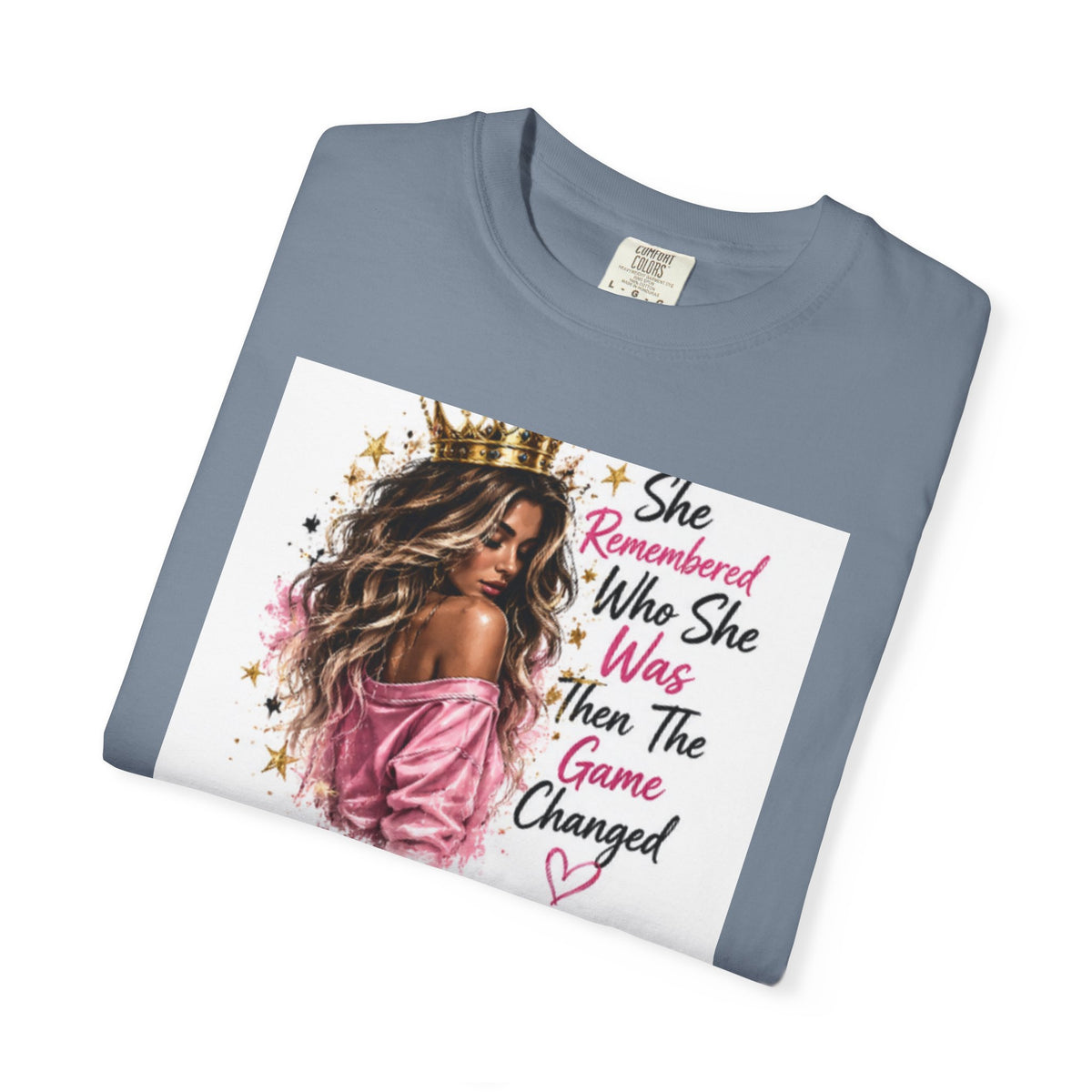 T-Shirt — 'She Remembered Who She Was' Empowerment Tee (Woman Portrait, Inspirational Quote)