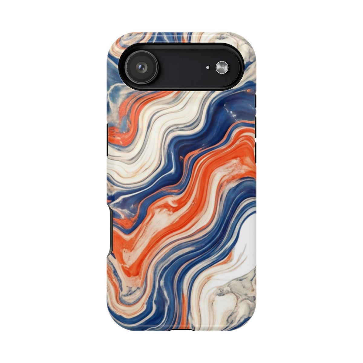 Marbled Wave Magnetic Impact Phone Case — Blue & Orange Swirl Protective Cover