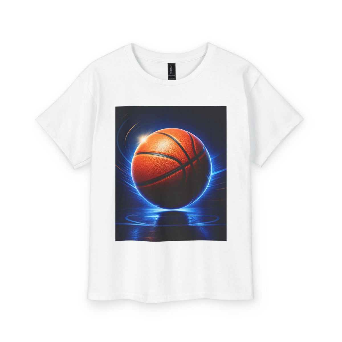 Youth Basketball T‑Shirt – Glowing Hoop Graphic Tee